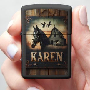 Karen's Black Horse Barn Sign Zippo Lighter