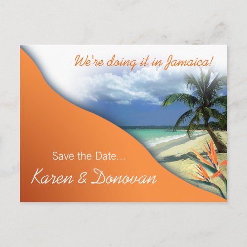 Karens Custom Jamaica Save The Date papaya Announcement Postcard
