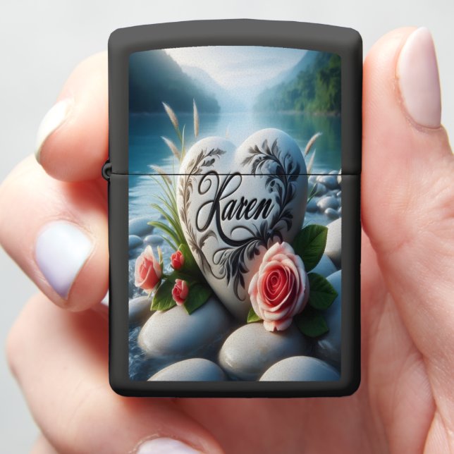 Karen's Heart by the Lake Zippo Lighter (In Hand)