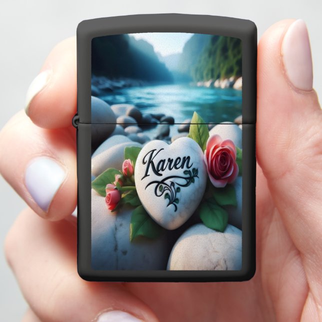Karen's Heart by the River Zippo Lighter (In Hand)