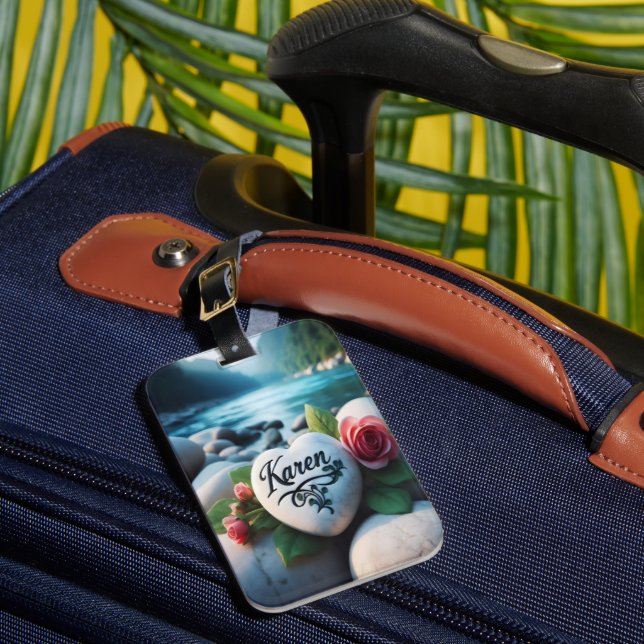 Karen's Heart Stone by the River Luggage Tag (Front Insitu 1)