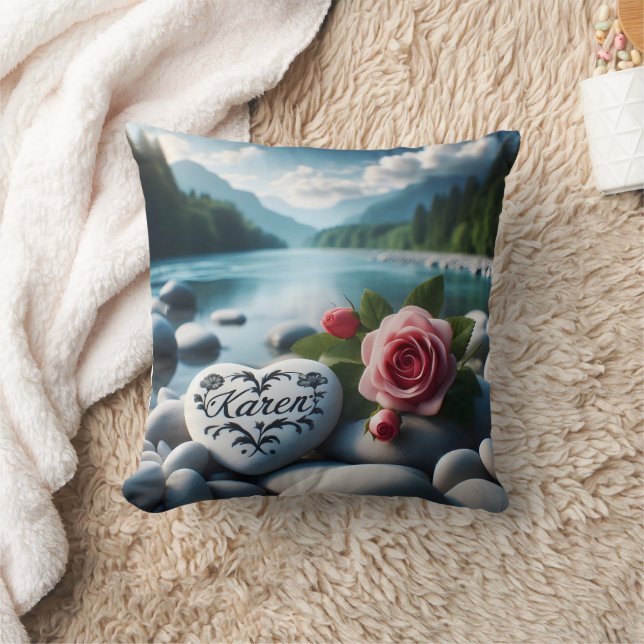 Karen's River Heart Throw Pillow (Blanket)