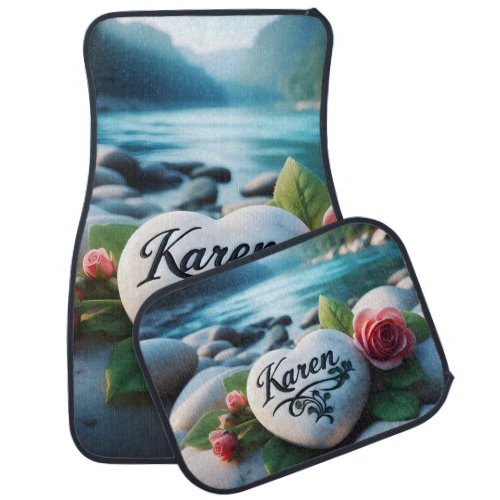 Karens River Stone Heart Car Floor Mat