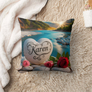 Karen's River Sunset Heart Throw Pillow