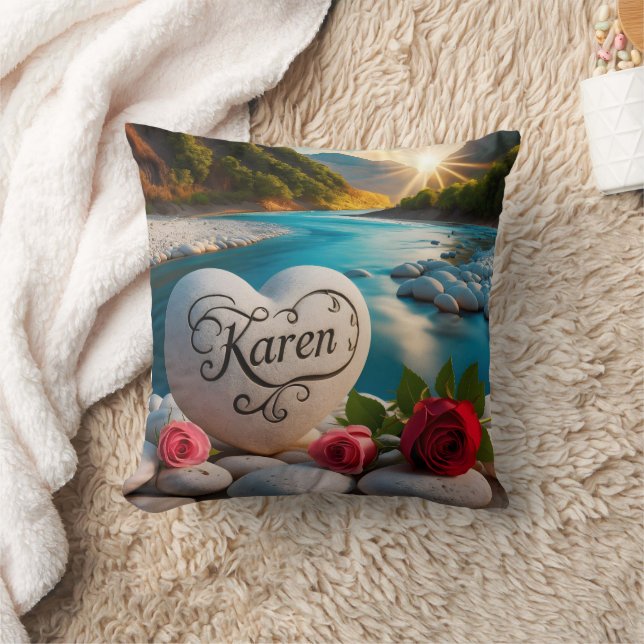 Karen's River Sunset Heart Throw Pillow (Blanket)
