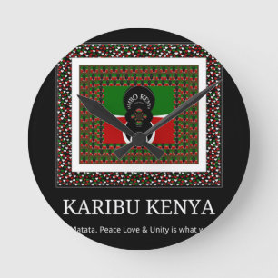 Karibu Kenya: Vibrant National Flag Colors Hakuna  Round Clock