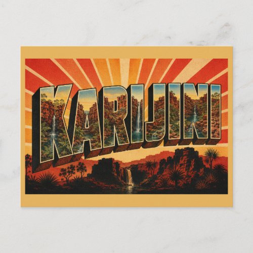 Karijini WA Australia Ancient Gorge Waterfall Art Postcard