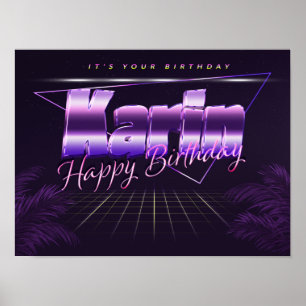 Karin first name purple retro poster birthday