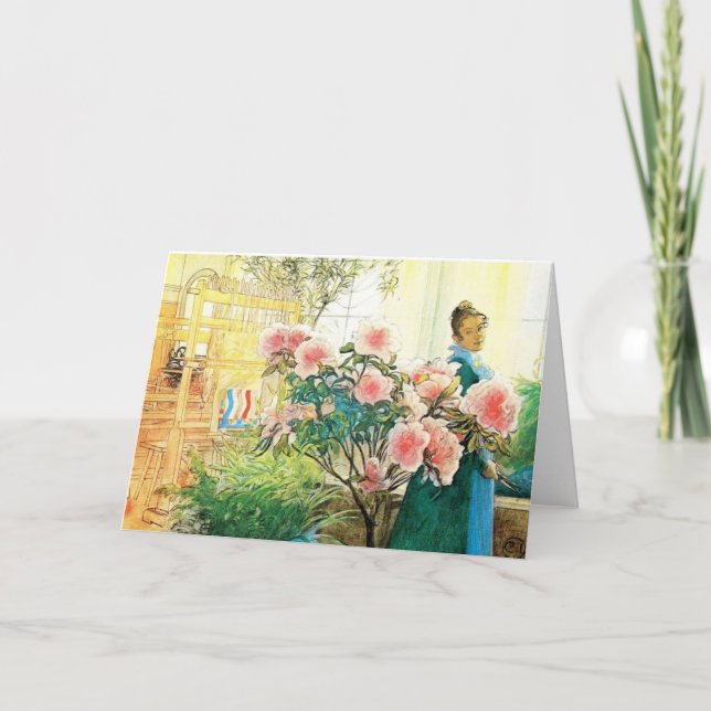 Karin with Pink Flowers and Her Loom Card (Front)