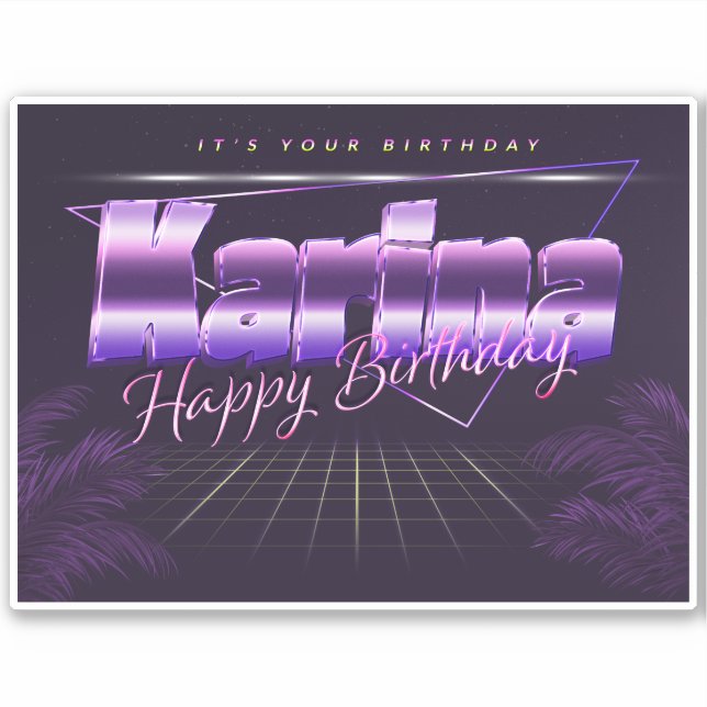 Karina name first name purple retro sticker birthd (Front)