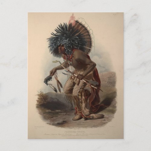 Karl Bodmer_Minatarre Warrior in Dog Dance Costume Postcard