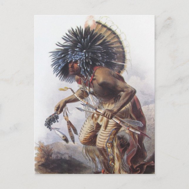 Karl Bodmer - Moennitarri Warrior doing Dog Dance Postcard (Front)