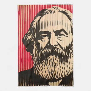 Karl Marx in BAUHAUS optical illusion style Kitchen Towel