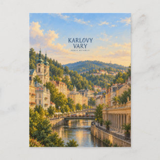 Karlovy Vary Painterly Travel Art Postcard