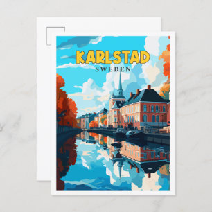 Karlstad Sweden vintage travel illustration Postcard