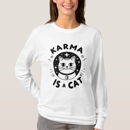 Karma Is a Cat Drawing Womens Long Sleeve T_Shirt