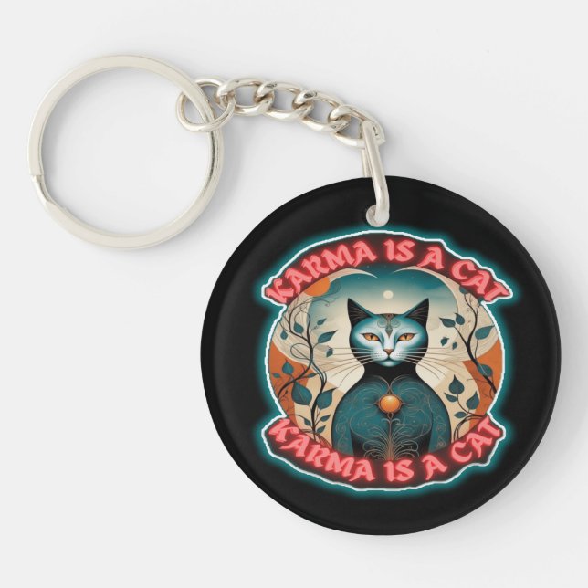 karma is a cat keychain (Front)
