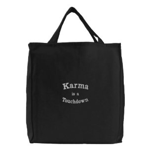 Karma Is a Touchdown Embroidered Quote Art Tote Bag