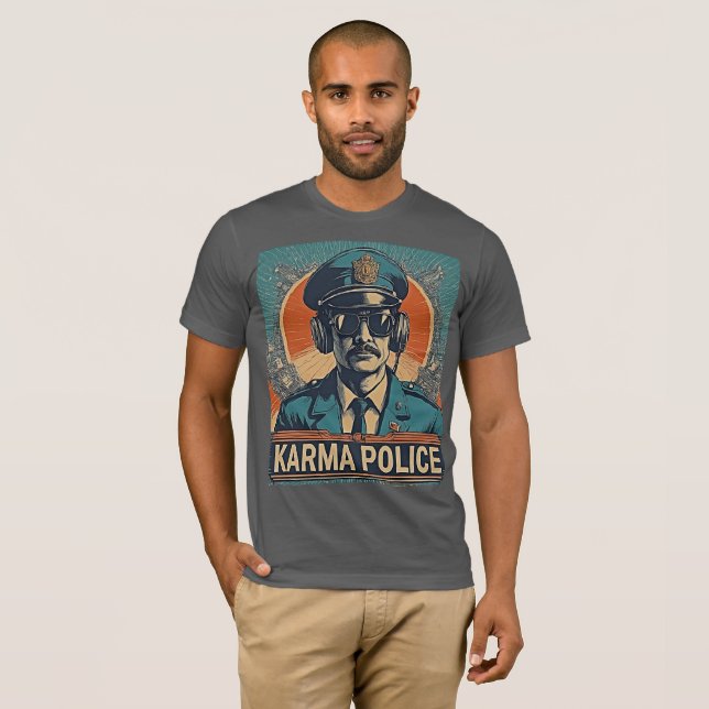 Karma Police - Witty Retro Art Radiohead T-Shirt (Front Full)
