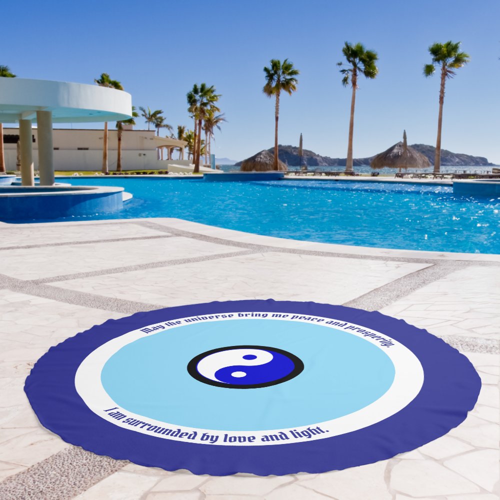 Karma Protection Dark Blue Evil Eye Yin Yang Beach Towel