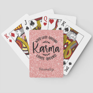 Karma Quote Pink Glitter Personalized Poker Cards