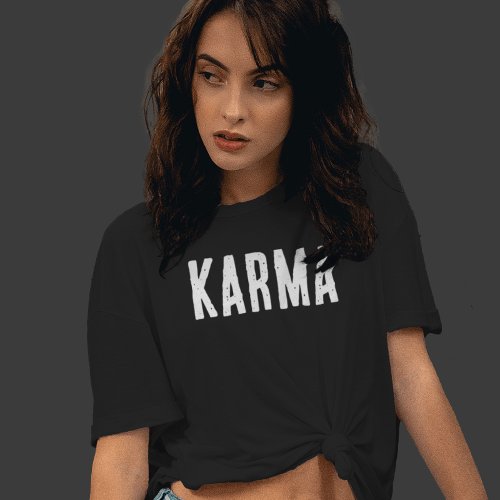 Karma White Text T_Shirt