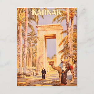 Karnak, Camel in front of the Gate, vintage travel Postcard