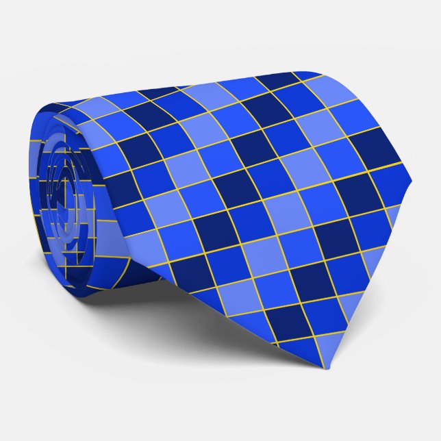 Karner Blue Butterfly Checks Blue and Yellow Neck Tie (Rolled)