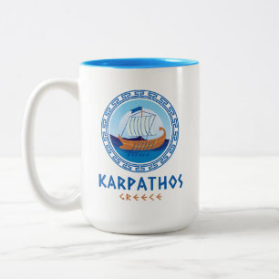 Karpathos, Greece Greek Ship Design Two-Tone Coffee Mug