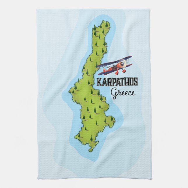 Karpathos Greek Map Illustrated travel poster Kitchen Towel (Vertical)