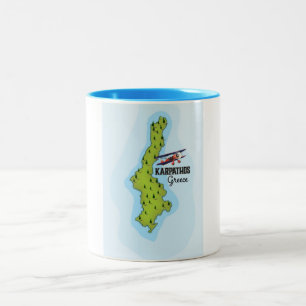 Karpathos Greek Map Illustrated travel poster Two-Tone Coffee Mug