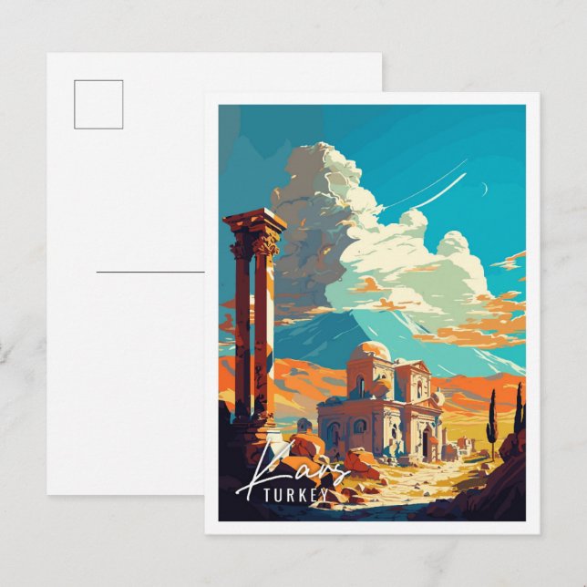 Kars Turkey vintage travel illustration Postcard (Front/Back)