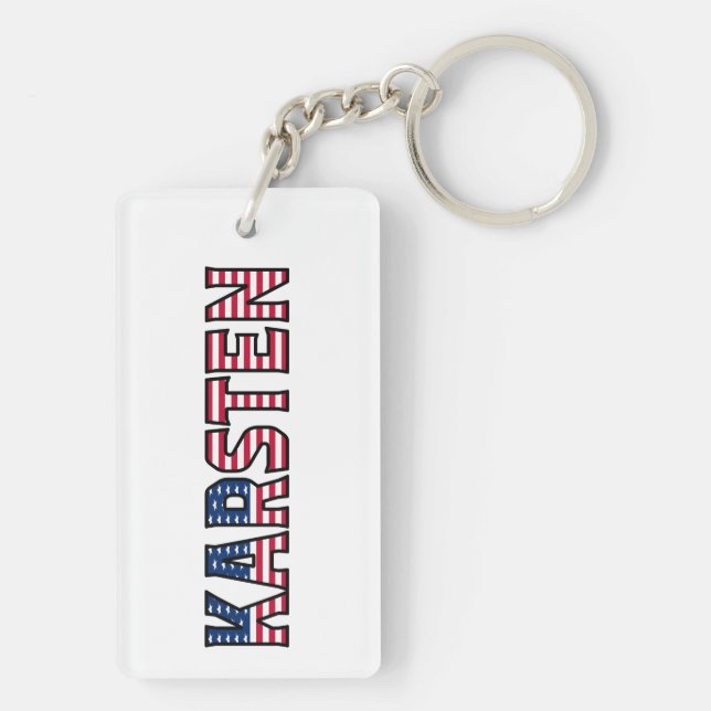 Karsten Name First Name USA Flag Pendant Keychain (Back)
