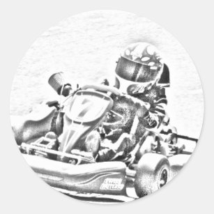 Kart Racing B/W Shading Classic Round Sticker