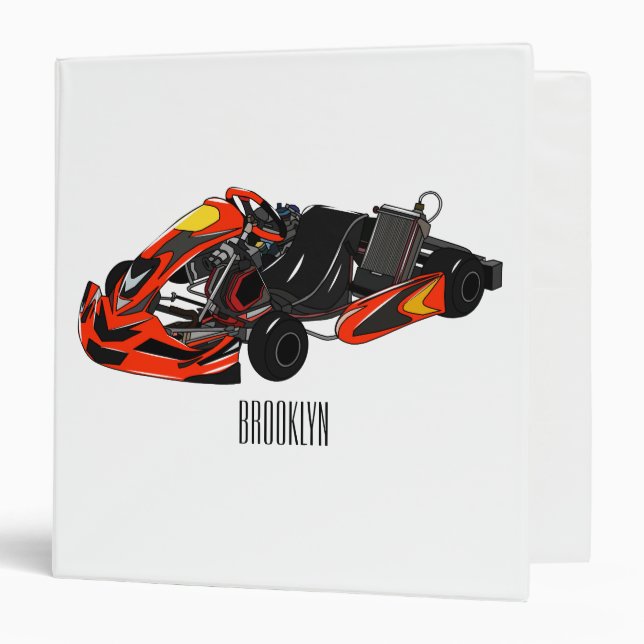 Kart racing cartoon illustration 3 ring binder (Front/Inside)