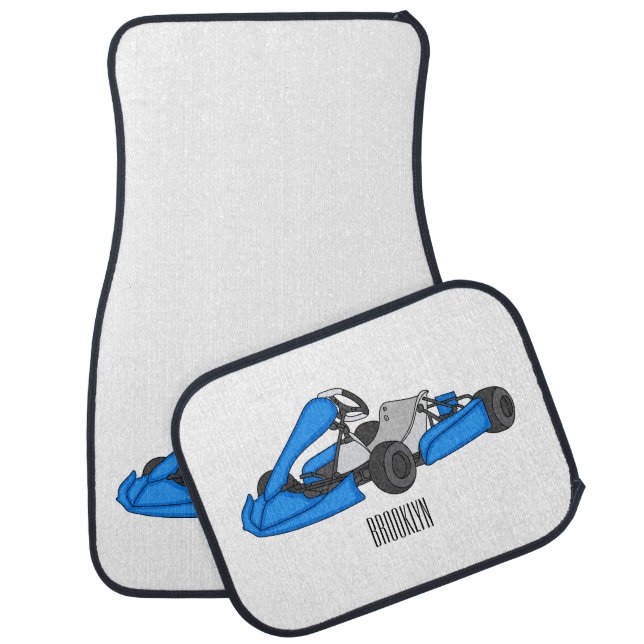Kart racing cartoon illustration  car floor mat (Set)