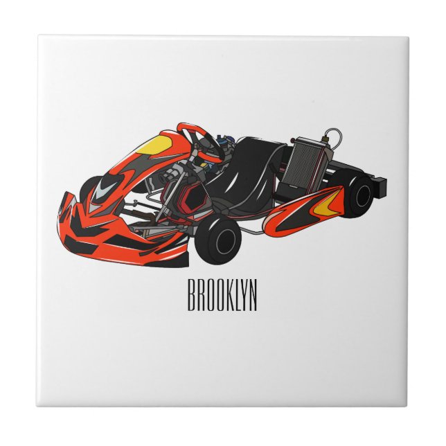 Kart racing cartoon illustration ceramic tile (Front)
