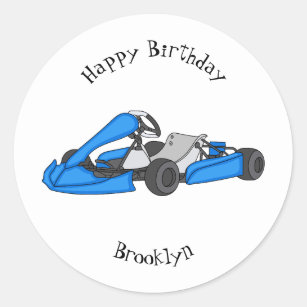 Kart racing cartoon illustration  classic round sticker