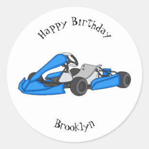 Kart racing cartoon illustration classic round sticker