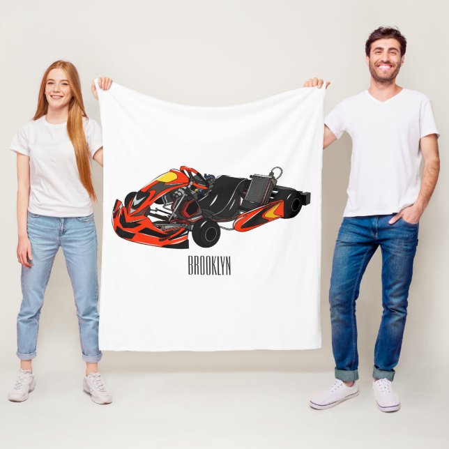 Kart racing cartoon illustration fleece blanket (In Situ)