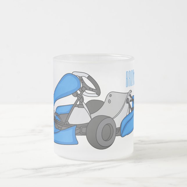 Kart racing cartoon illustration frosted glass coffee mug (Center)