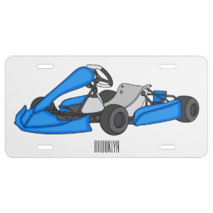 Kart racing cartoon illustration license plate
