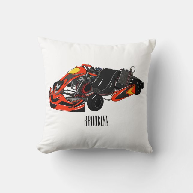 Kart racing cartoon illustration throw pillow (Front)