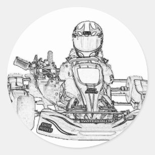 Kart Racing pencil sketch Classic Round Sticker