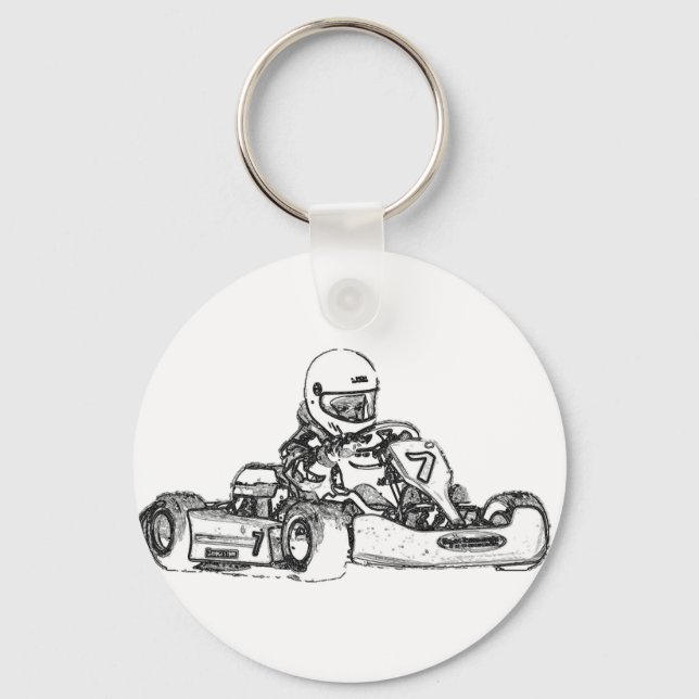 Kart Racing Pencil Sketch Keychain (Front)