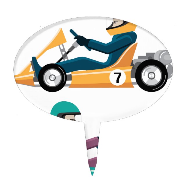 Karting Go Cart race vehicle with a driver Cake Topper (Front)