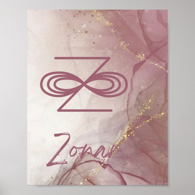 Karuna Reiki Zonar Rose Pink Alcohole Ink Glitter Poster (Front)