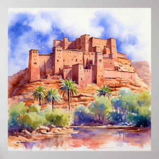 Kasbah in watercolor clipart design, Digital print
