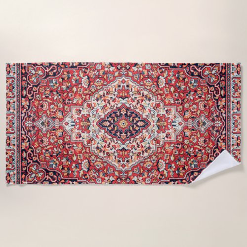 Kashan Poshti Central Persian Rug Print Beach Towel