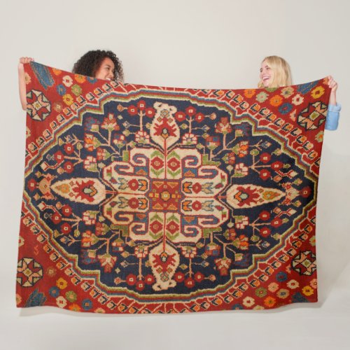 Kashan Poshti Central Persian Rug Print Fleece Blanket